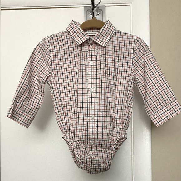 Janie and Jack Plaid Poplin Collared Button Down Long Sleeve Bodysuit Size 6-12M - Picture 1 of 7